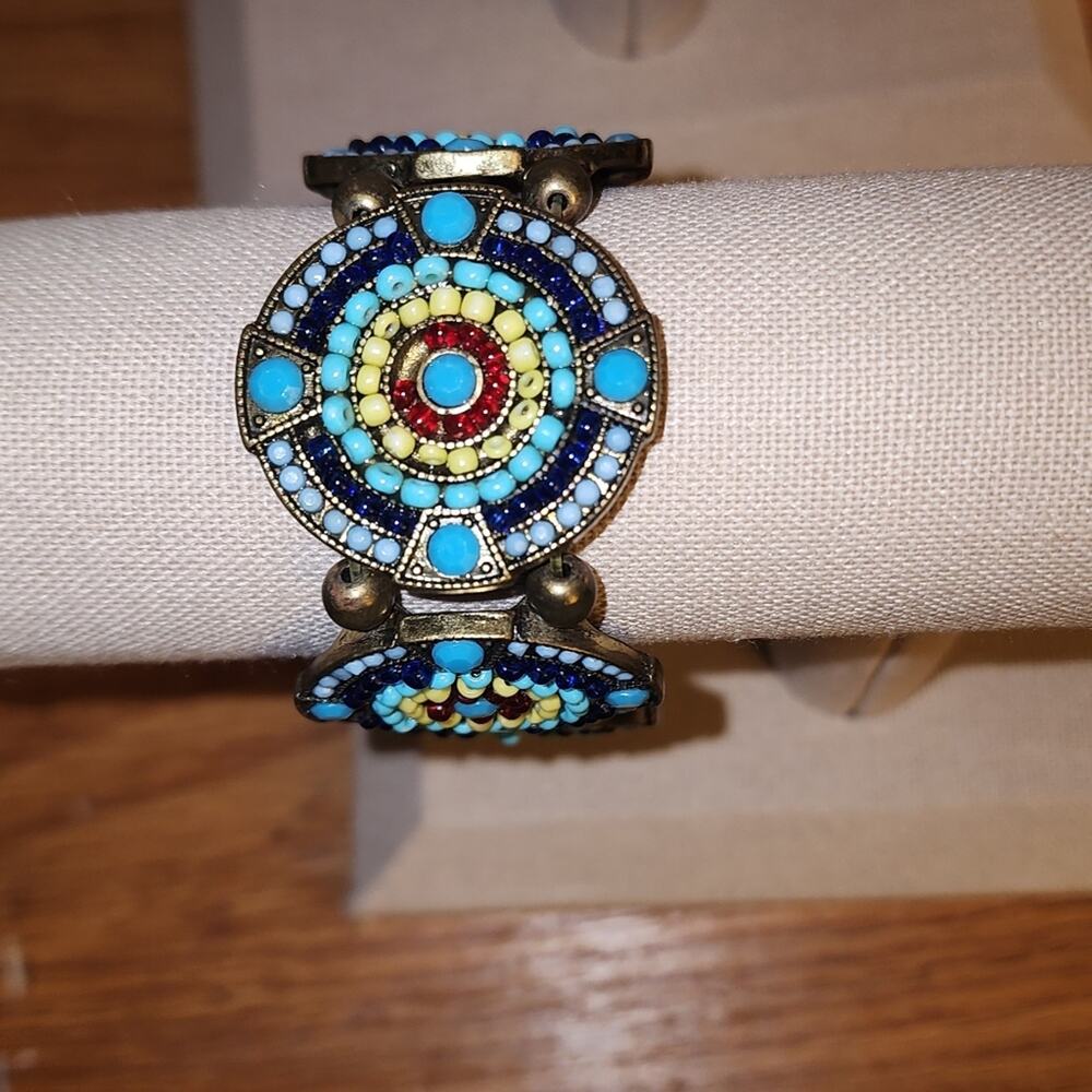 CABOCHON FOCA EUC TURQUOISE BRONZE 7.5" STRETCH BRACELET - Picture 2 of 7
